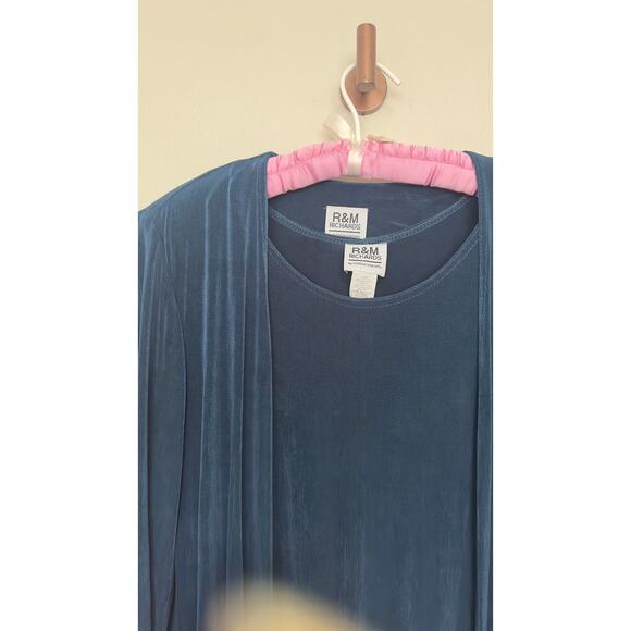 R&M Richards 2 Piece Set Midi Dress + Duster Jacket Acetate Teal Blue Green - Picture 6 of 8